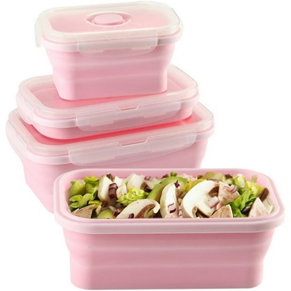 Set of 3 Collapsible Silicone Bento Lunch Boxes,Pink Silicone Lunch Box Bento Box,Outdoor Picnic Box Space Saving for Picnic,Travel,Offices(10Oz,16Oz,27Oz)