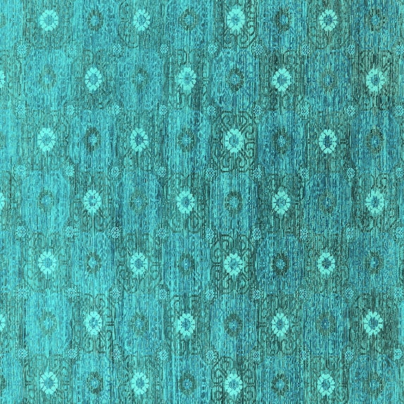 Ahgly Company Indoor Square Oriental Turquoise Blue Industrial Area Rugs, 6' Square