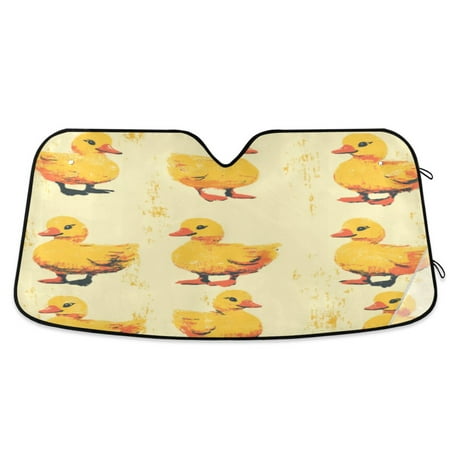 Car Sun Visor 57*31.5inch Windshield Sun Shield Car Sun Curtain Car Sun Shield Car Sun Insulation Suitable For Most Vehicles Yellow Duck Cartoon