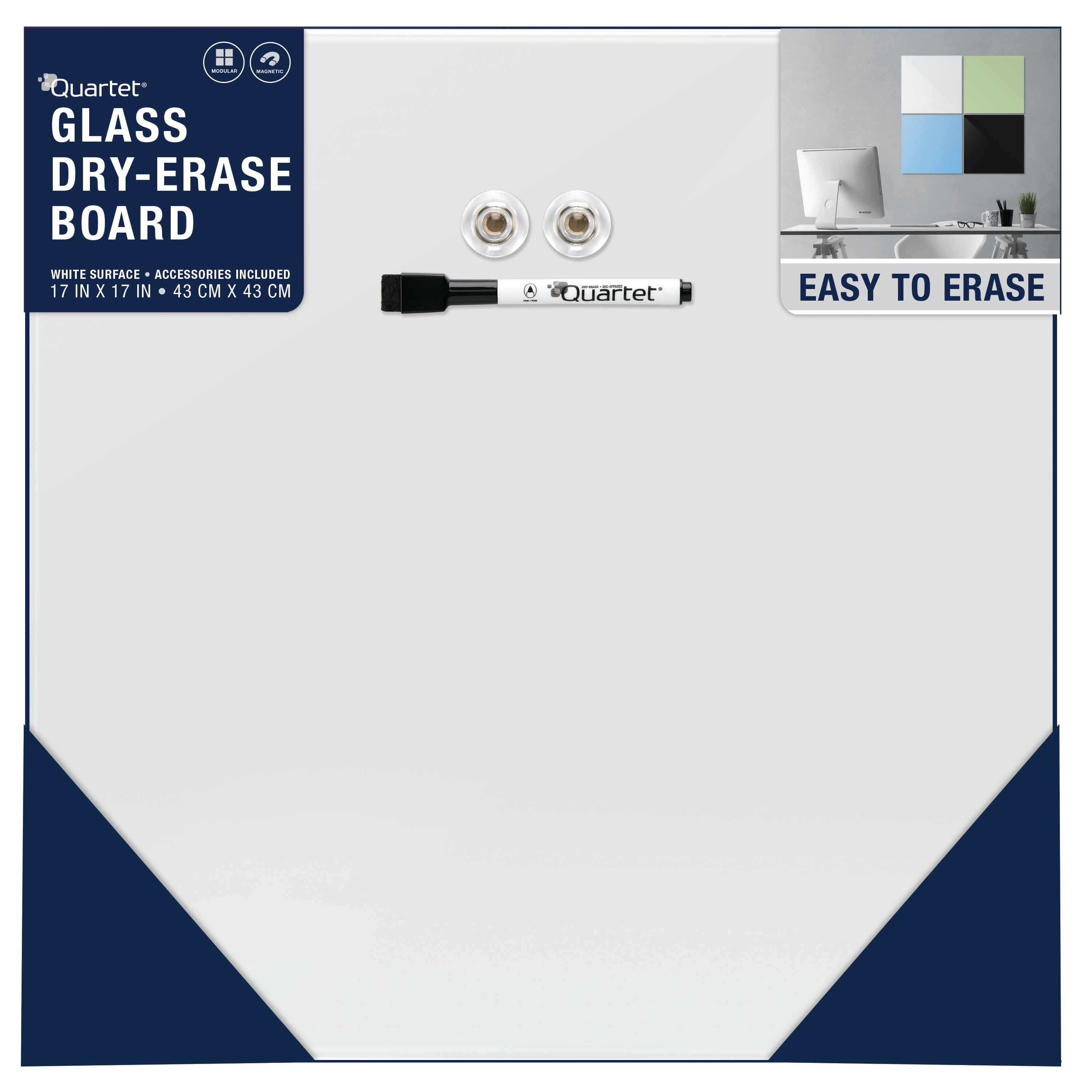 ... Magnetic 17"x 17" Whiteboard / White Board Quartet Glass Dry Erase Board 
