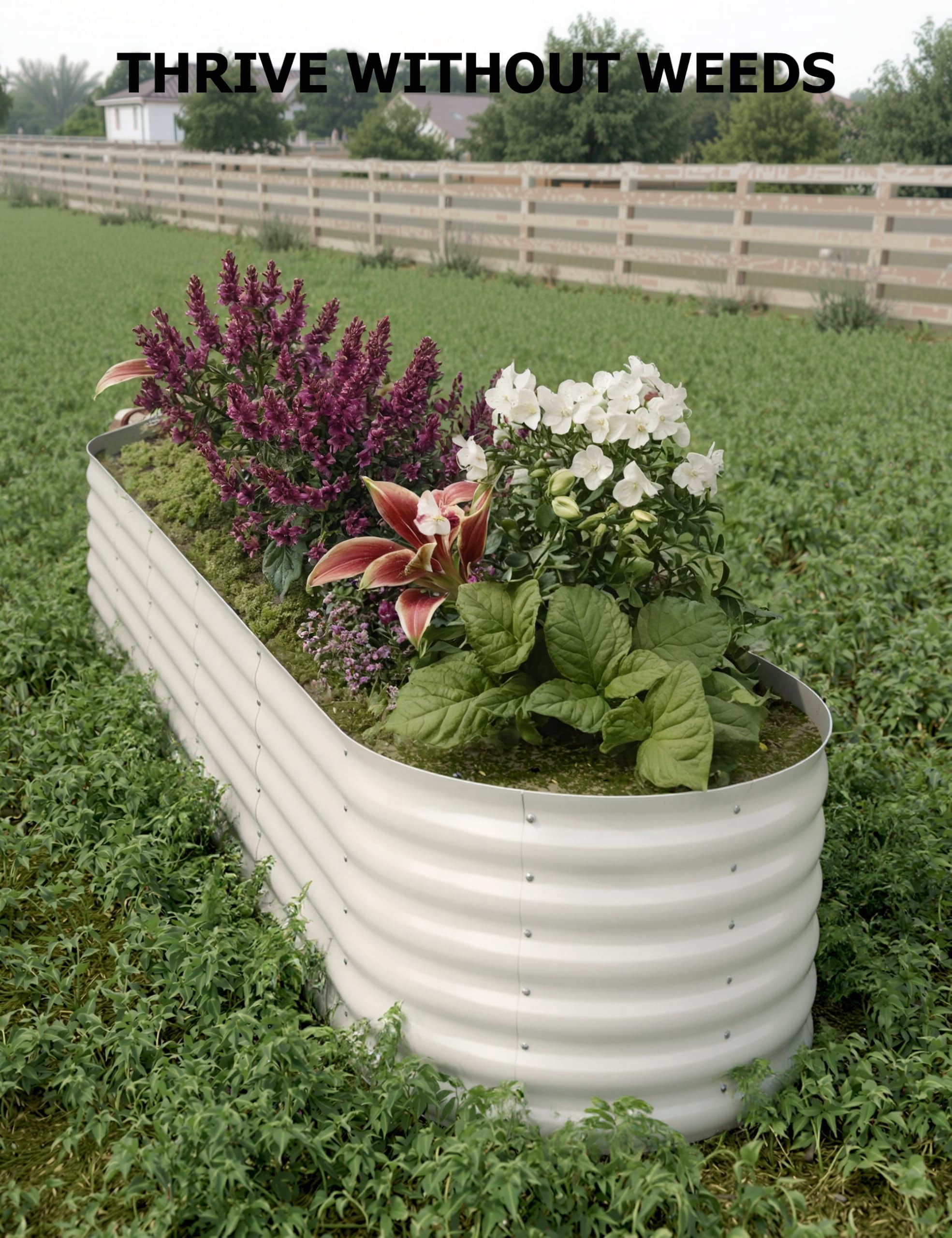 2Pack 8'*2'*1.5' Oval Metal Raised Garden Bed – Heavy-Duty Galvanized Steel Outdoor Planter Box for Vegetables, Flowers & Herbs, Weather-Resistant, Beige