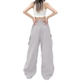 thumbnail image 3 of Parachute Pants Women Baggy Straight Leg Drawstring Lightweight Cargo Pants Tall Y2k Utility Pant Streetwear Multi Pockets, 3 of 5
