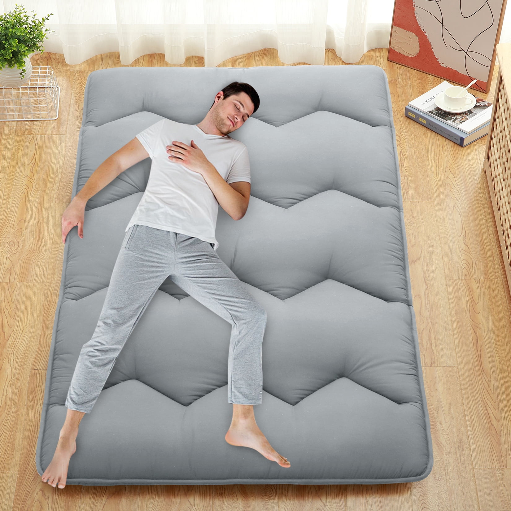 Twin/Full/Queen Size Japanese Floor Mattress Futon Mattress, 3 '' Thicken Daybed Futon Roll Up,Portable & Foldable Tatami Mat for Sofa Lounger Camping Dormitory Yoga Sleep Nap Meditation