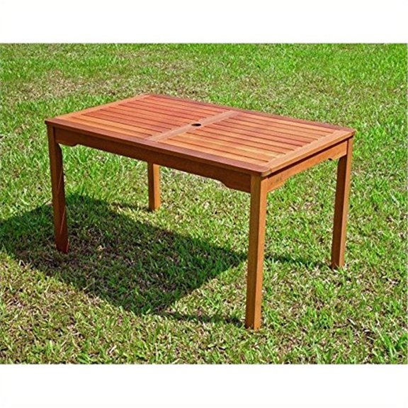 Outdoor Acacia Wood Dining Table - Patio Table with Umbrella Hole - Rectangular Garden Table