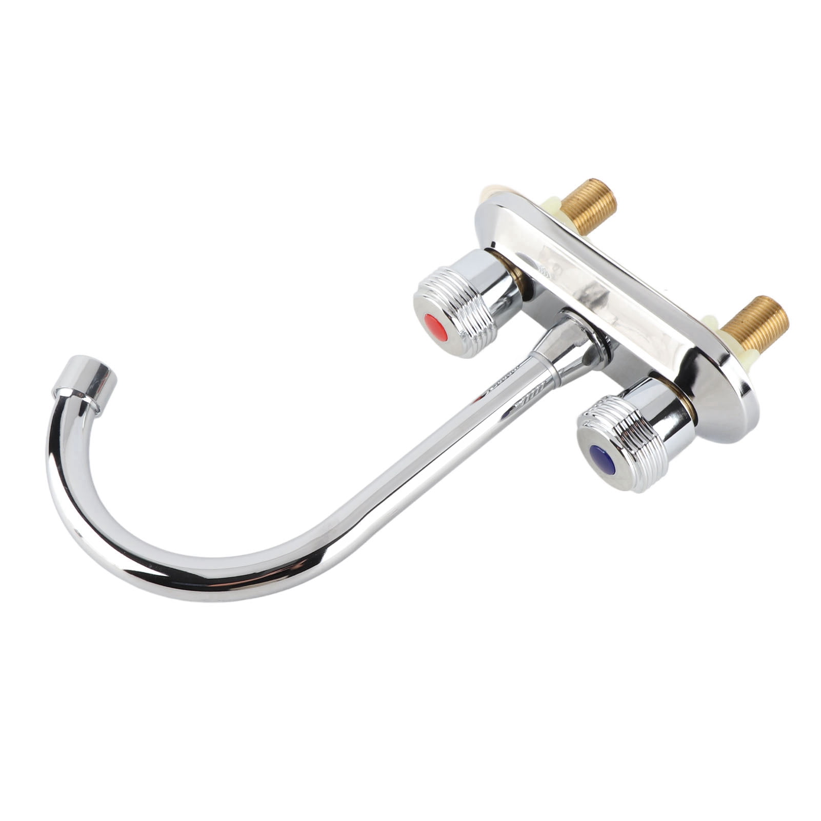 YAHHU 2 Handle Centerset Bathroom Faucet Water Saving Basin Tap for Kitchens Sink Bath Bathtub, Solid Copper Double Hole Hot Cold Mixer, Silver Finish, 10.6 in / 27 cm Length