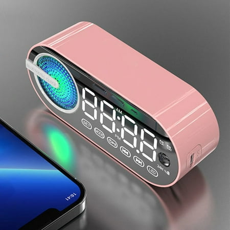 Digital Alarm Clock, Protable Bluetooth Speakers, HiFi Audio Quality, FM Audio, TF Card Playback, USB Charging, Suitable for Home, Living Room, Office Use(Pink)