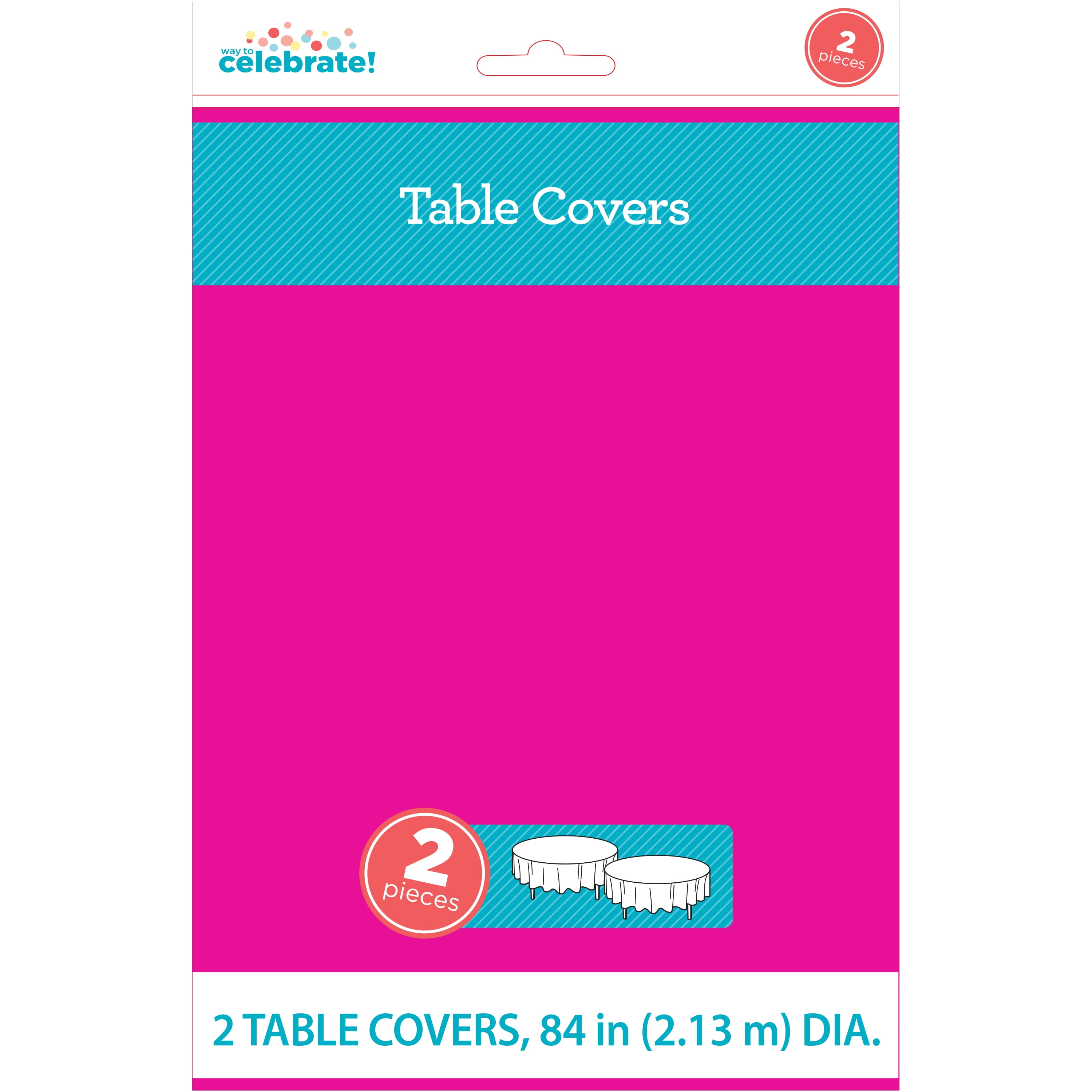 Way to Celebrate! Neon Pink Plastic Tablecloth, Round, 84in, 2ct