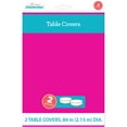 thumbnail image 2 of Way to Celebrate! Neon Pink Plastic Tablecloth, Round, 84in, 2ct, 2 of 3