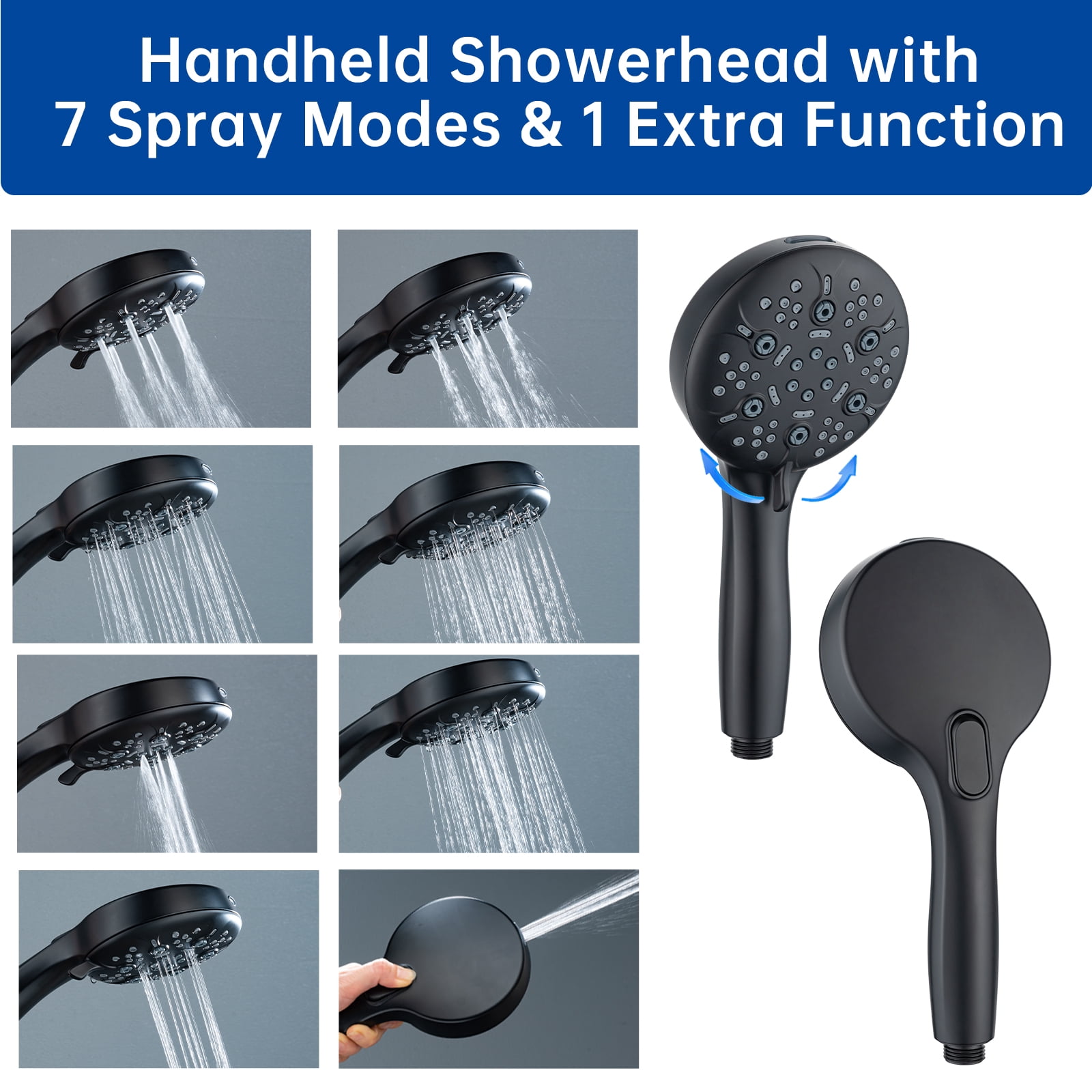 Joyrain Multi-angle adjustable showerhead& Handheld High-pressure 8 Spray Modes Shower Head, Rain Shower Combination with 90° Adjustable Extension Arm
