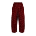 thumbnail image 5 of VEKDONE Plaid Barrel Pants for Women Summer Casual Loose Fit Wide Leg Pants Elastic Waist Gingham Straight Trousers Fashion Ankle Pants with Pockets Wine XL, 5 of 6