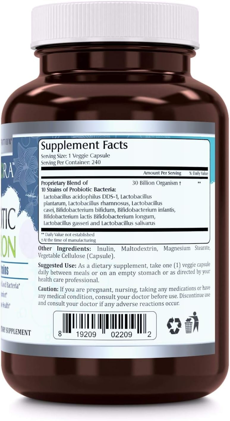 Amazing Flora Probiotic 10 Best Probiotics Strains 30 Billion 240 Veggie Capsules Supplement | Supports Better Digestive & Gut Health | Non-GMO | Gluten Free | Suitable for Vegetarians | Made in USA