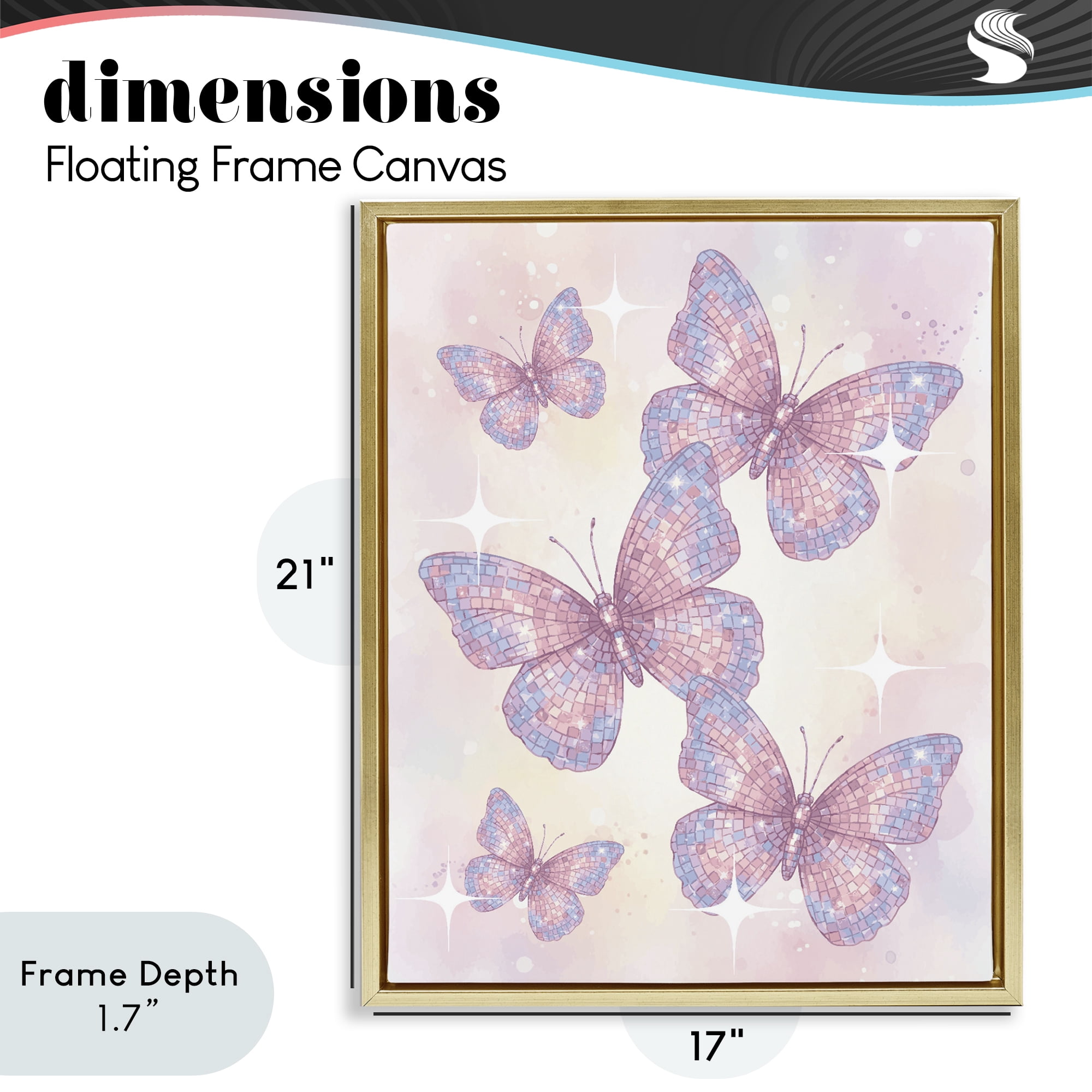 Stupell Industries Delicate Disco Butterfly Dance Gold Framed Floater Canvas Wall Art, design by Lil' Rue