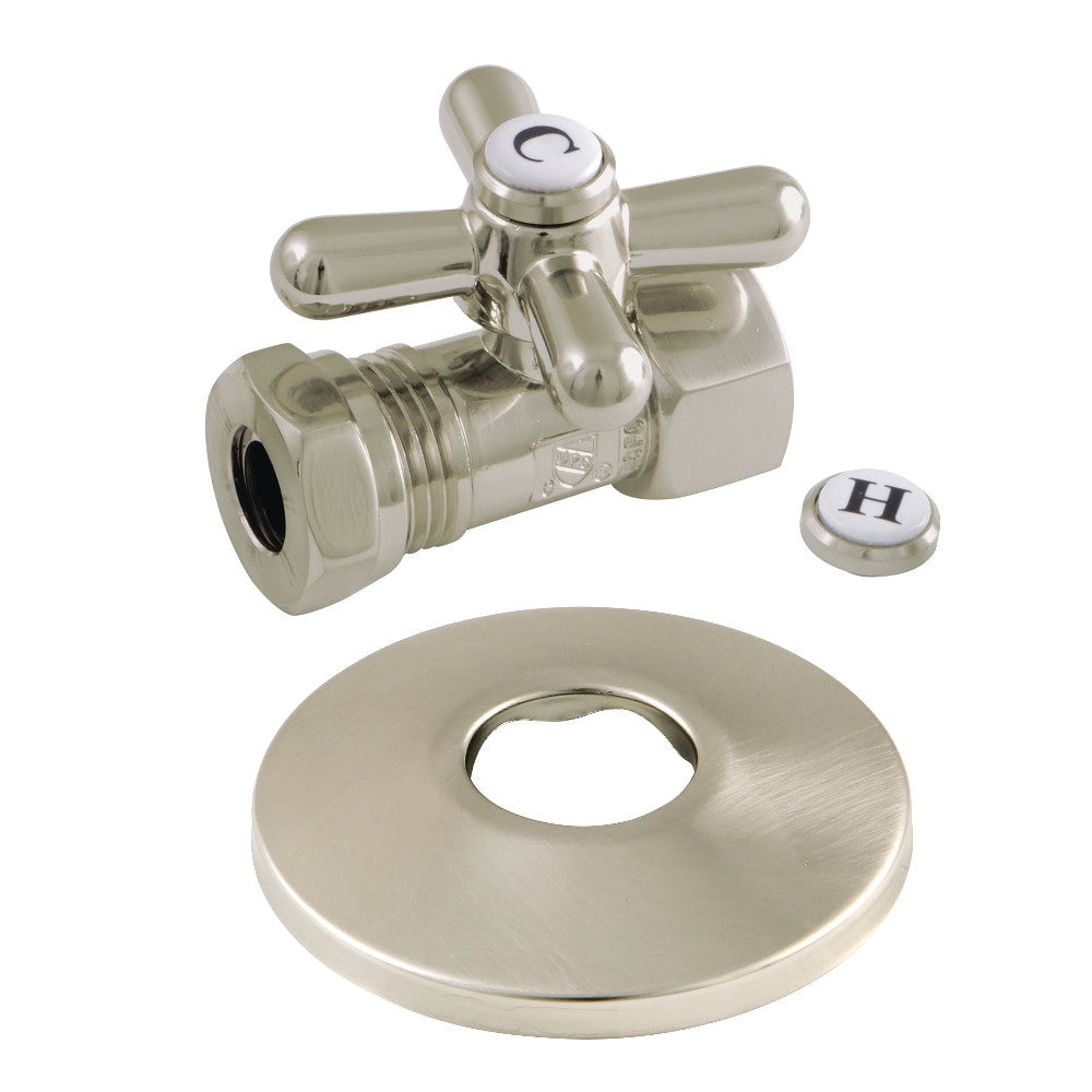 Kingston Brass CC44151XK 1/2" FIP x 1/2" or 7/16" Slip Joint Quarter-Turn Straight Stop Valve with Flange, Polished Chrome