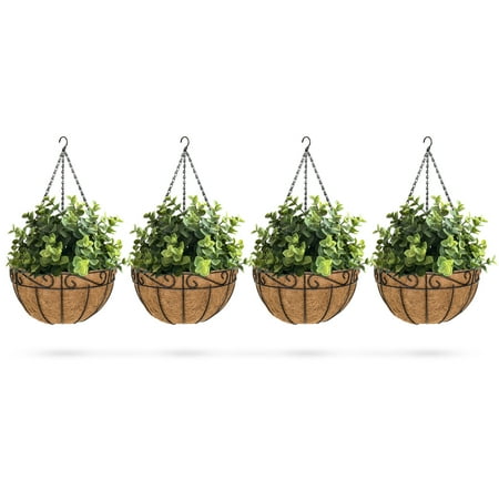 - Best Choice Products Set of 4 Decorative Metal Hanging Planters w/ Coconut Liner, Hook
