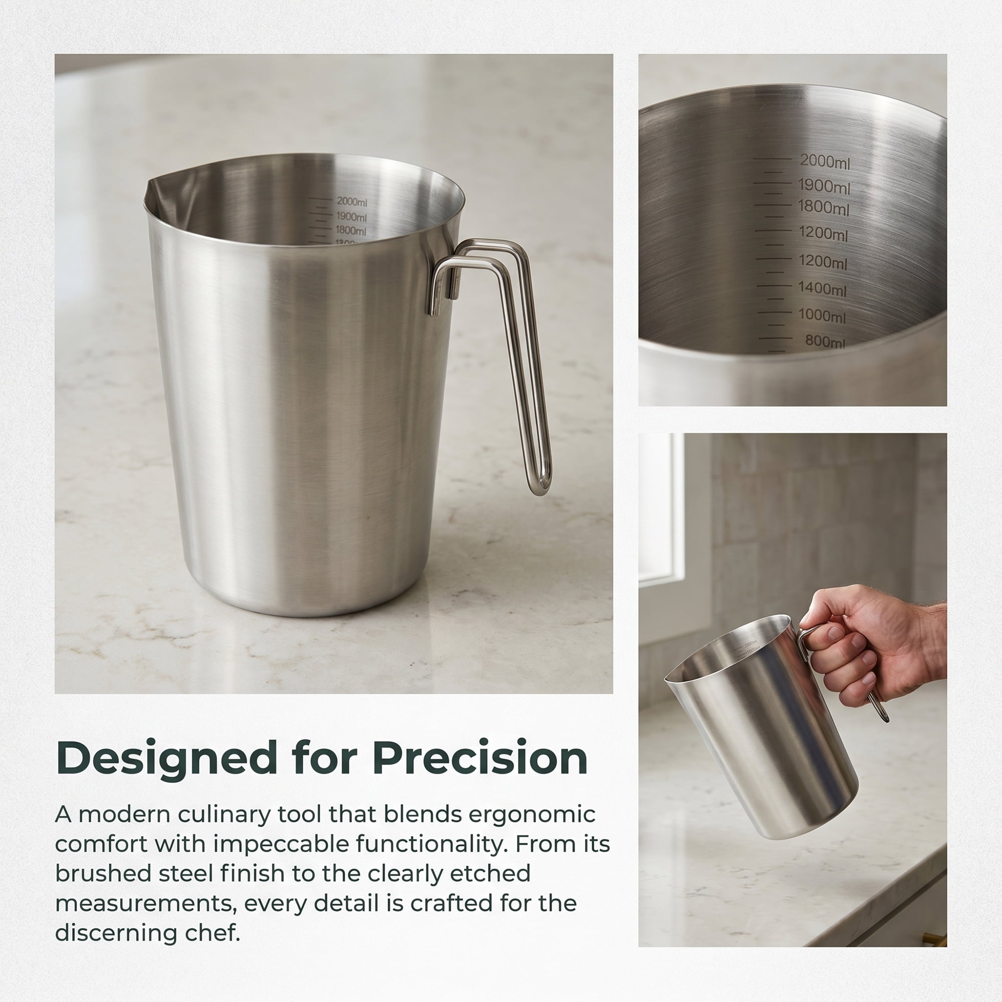 Unique Bargains Stainless Steel Measuring Cup for Kitchen Use Silver with Cover 2000ml