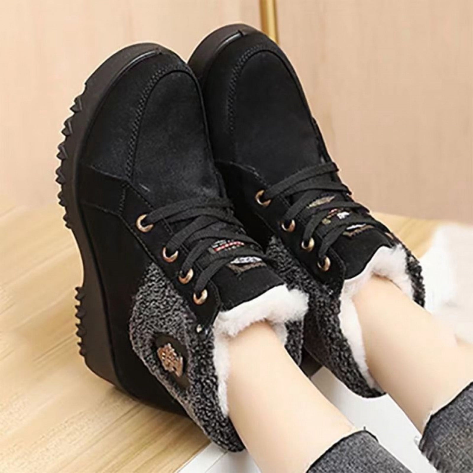 Miluxas Casual Winter Hiking Boots for Women - Womens Outdoor Snow Ankle Boots Waterproof Lightweight Lace up Warm Walking Hiking Shoes Black 6.5(38)