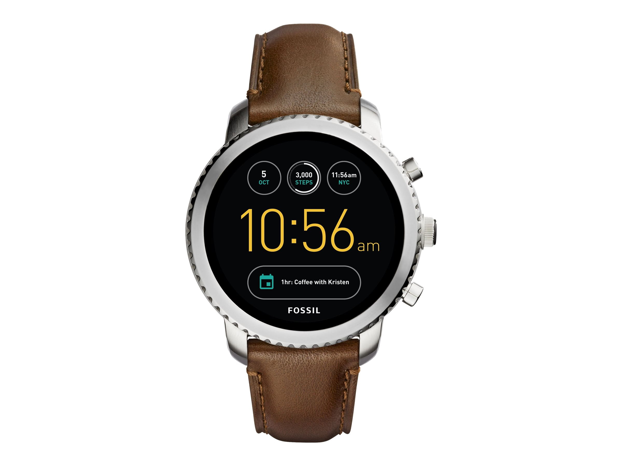 Fossil Q Explorist Gen 3 â 46 mm â silver â smart watch with strap â leather â brown â wrist