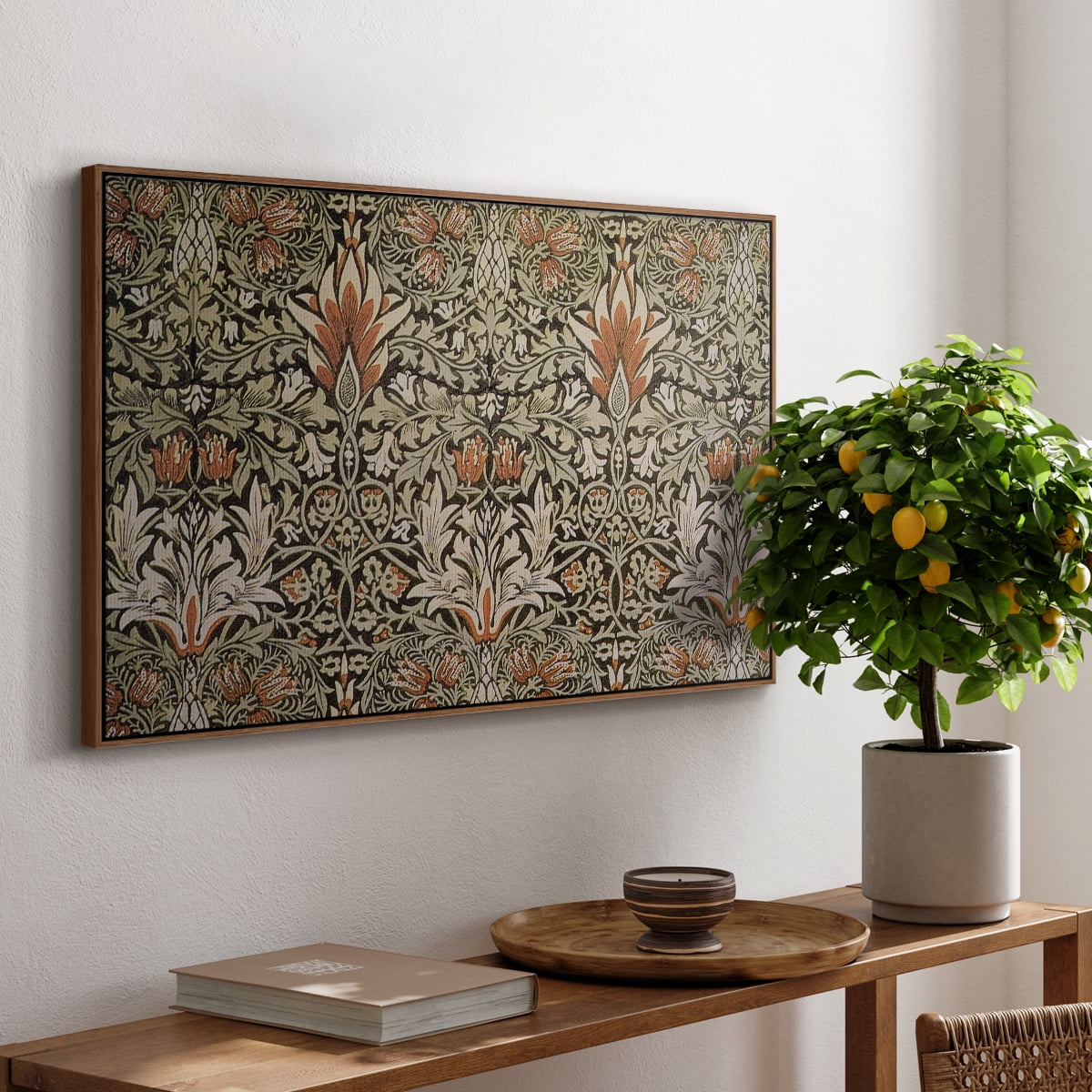 Vintage Abstract Print-LVI Framed in Walnut Wood Gallery Wrapped Canvas 17 in. x 25 in.