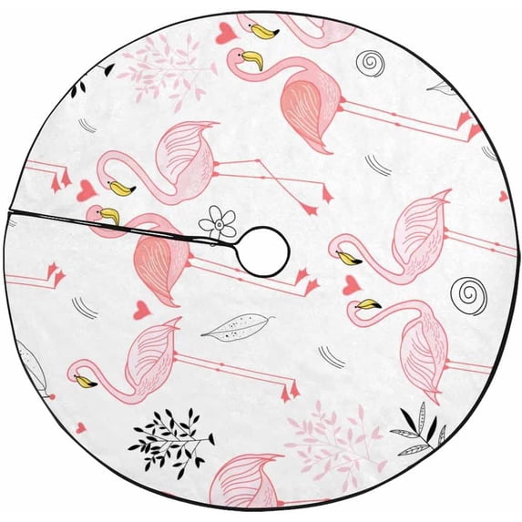 FMSHPON Patterna Pink Flamingos Xmas Christmas Tree Skirt Stand Mat for Holiday Party Decoration Indoor Outdoor 48 inches