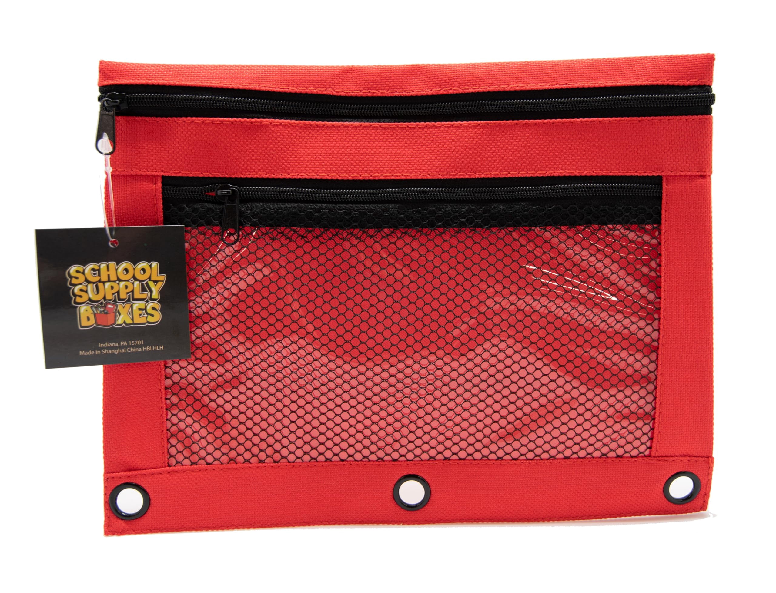 School Supply Boxes - 3-Ring Pencil Bag (48 Pack) – Red
