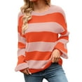thumbnail image 2 of Pink Womens Fall Tops Women Casual Long Sleeve Color Block Stripe Knit Sweater Lightweight Pullover Sweater Top Sweaters for Women, 2 of 6