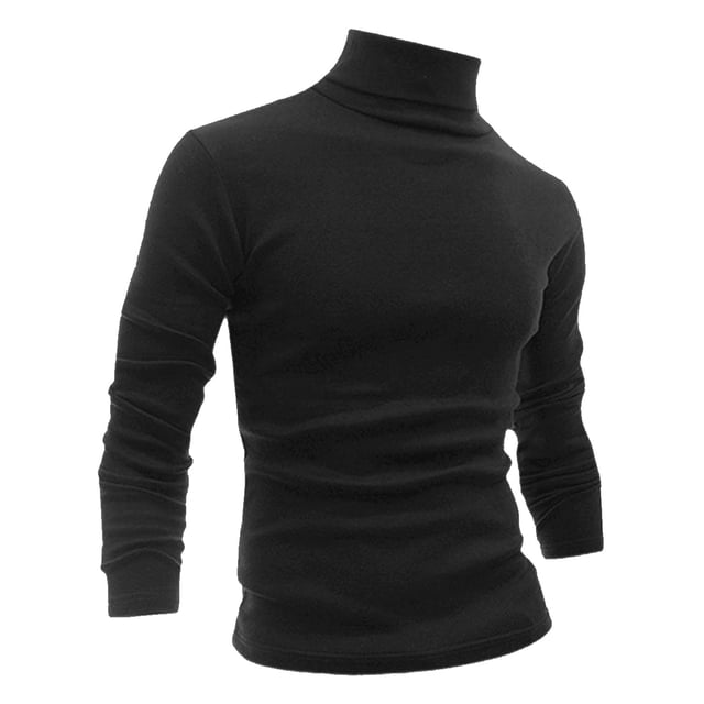 CamisePaHombres De Mangas Largas Cuello De Cisne Ajuste Delgado Casual Negro 48