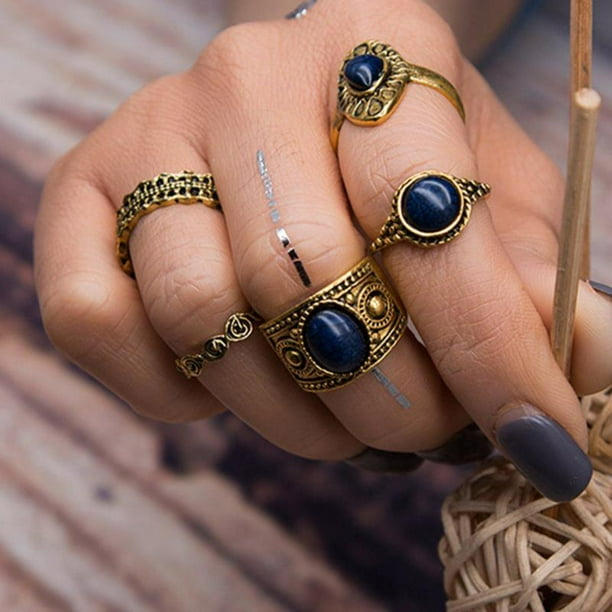 5 piezas de anillos de s midi de piedras de moda Boho de oro Yinane Anillo de plata anillo Walmart en linea