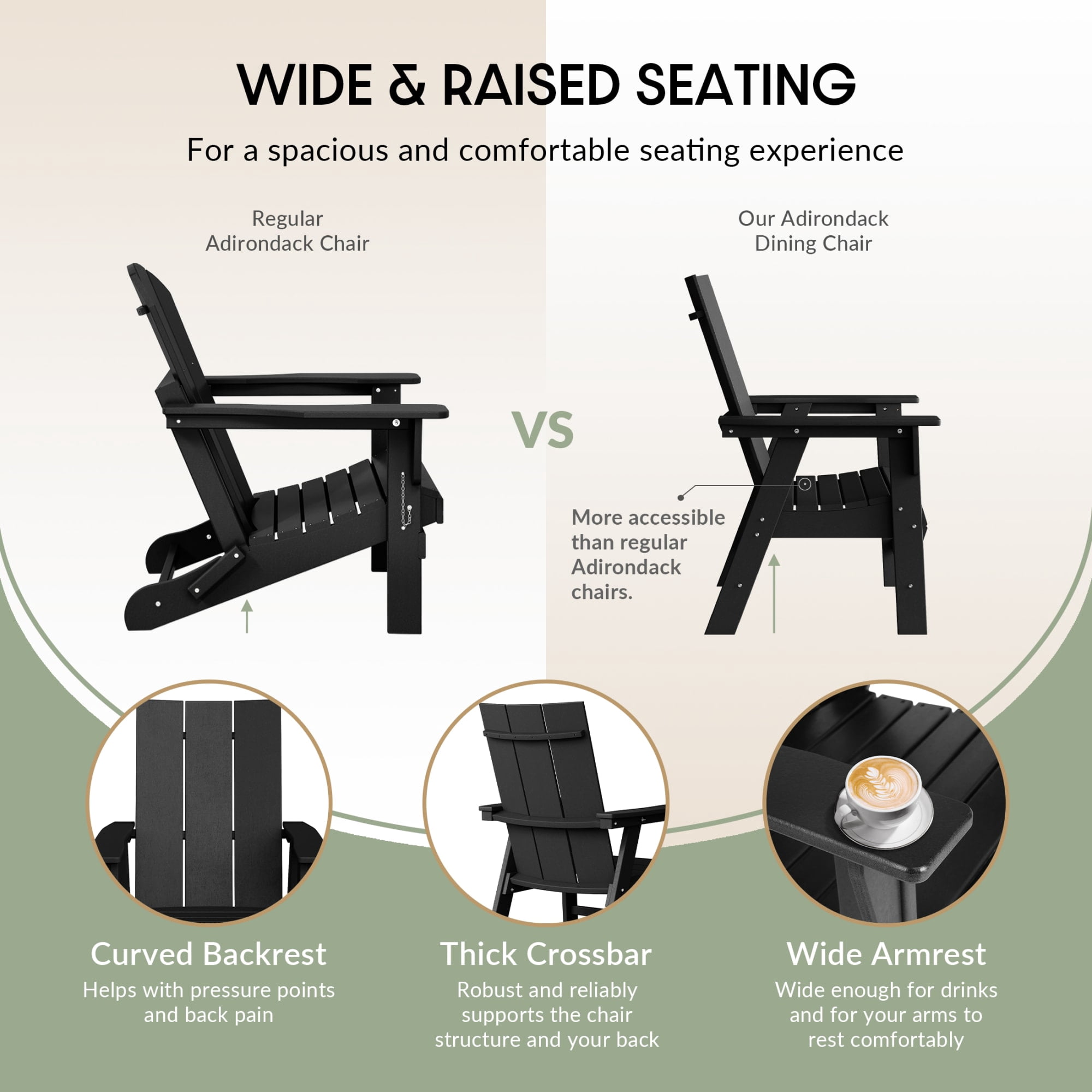 WestinTrends Ashore Outdoor Patio HDPE Plastic Modern Adirondack Dining Chair, Black
