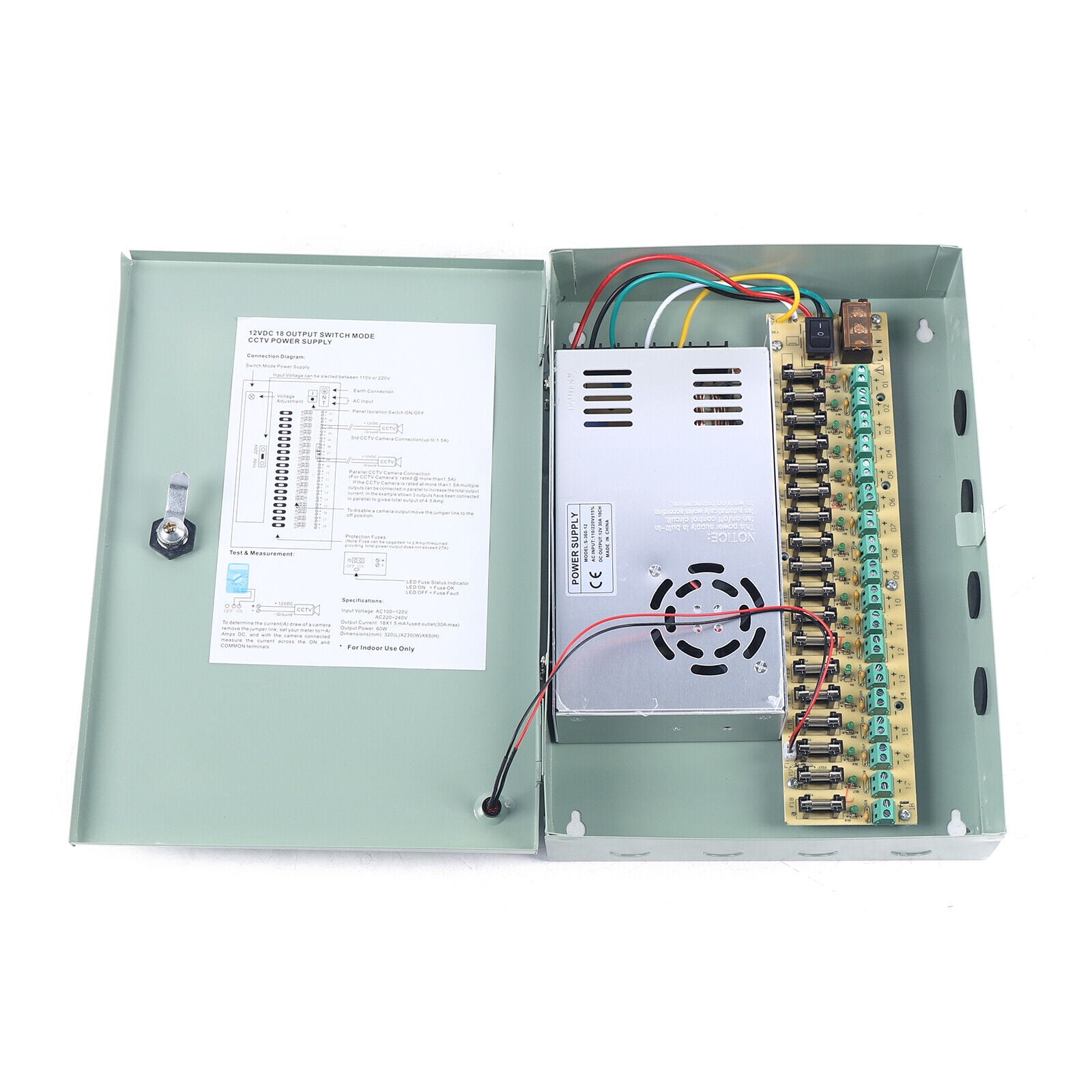Miumaeov 12VDC 30A Channels Power Supply Distribution Box for Security Camera CCTV DVR System
