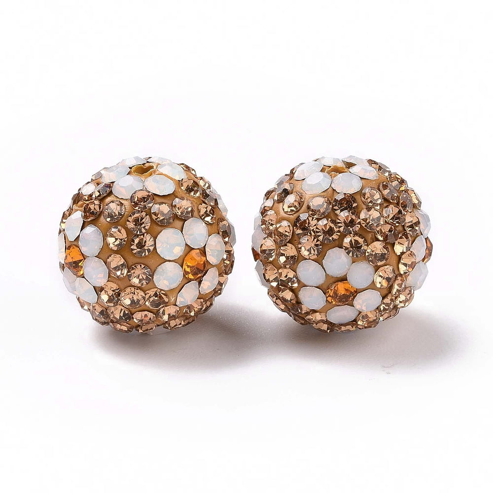 Polymer Clay Rhinestone Beads Pave Disco Ball Beads Round with Flower Lt.Col.Topaz 16mm Hole: 1.6~1.8mm