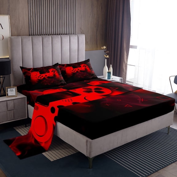 Erosebridal Red Gamepad Bed Sheets Twin , Teen Gamer Gaming Bedding Sets Twin Size, Game Theme College Dorm Decor 3pcs