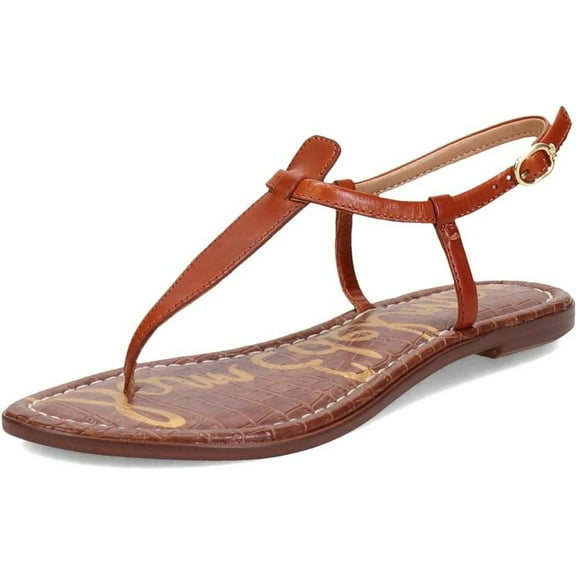 Sam Edelman Gigi Saddle Signet Embossed Open Toe Ankle Strap Flats Wide Sandals