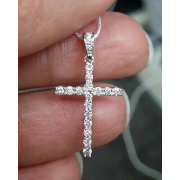 1.40Ct Round Cut Diamond Cross Pendant Necklace 14K White Gold Over Free Chain