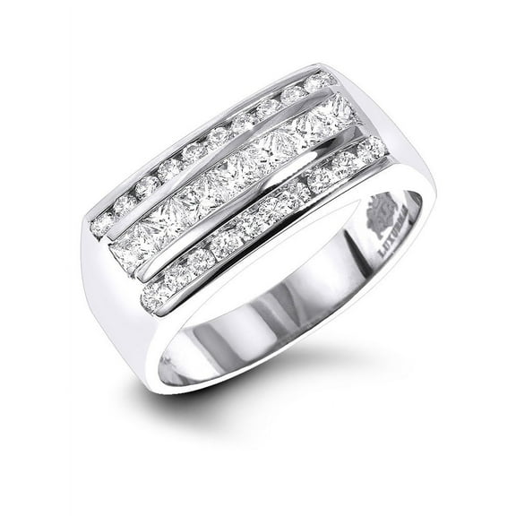 Luxurman Mens Round & Princess Cut Diamonds Ring 14K Unique Wedding Band (White Gold Size 12.5)
