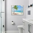 thumbnail image 6 of HFDF Beach Bathroom Wall Art Palm Tree Beach Coastal Pictures Wall Decor Blue Sea Canvas Patg Prt Tropical Ocean Nautical 3D Wdow View Decorations Artworks for Livg Room Bedroom 24x20inch Framed, 6 of 6