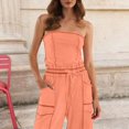 thumbnail image 6 of gakvbuo Summer Jumpsuits Womens Casual Strapless Overalls Romper Playsuit Suspender Trousers Off The Shoulder Sleeveless Outfits With Pockets, 6 of 8