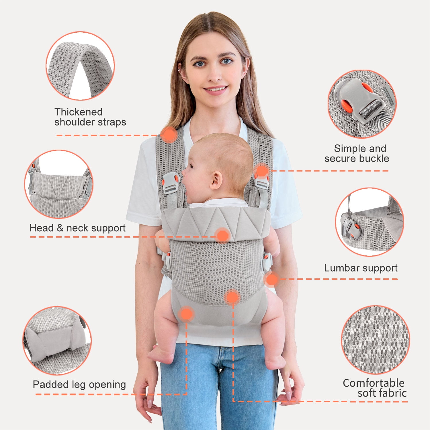 Newborn Carrier, Baby Carrier Newborn to Toddler, Ergonomic Baby Sling with Head Support