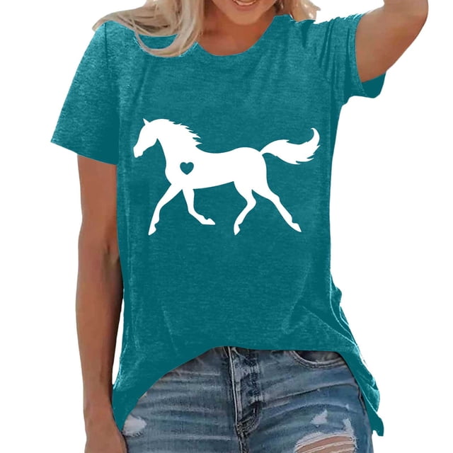 JIRNDf T-Shirt pour Femmes Hauts Tendance Été Mode Imprimé Ample Col Rond Manches Courtes Mignon T-Shirts Graphiques pour Femmes Chemises Vert TTTG