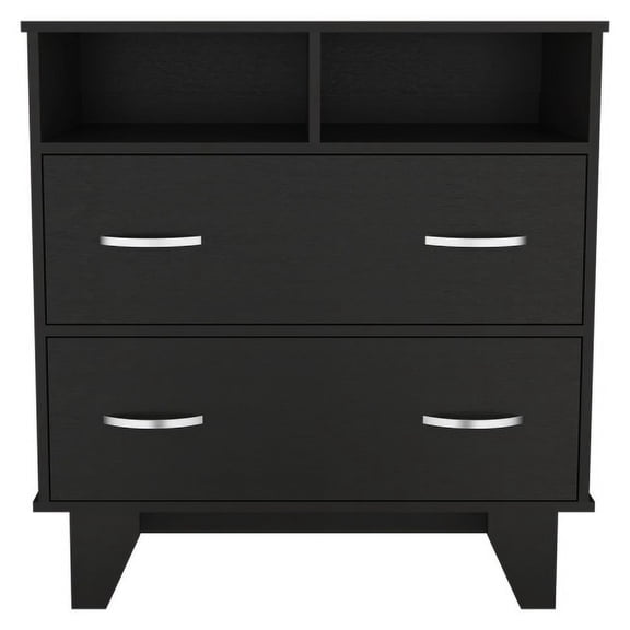 Xukmct 2 Drawer Dresser with 2 Open Shelves, Storage Cabinet for Home, Living Room, Bedroom, Black