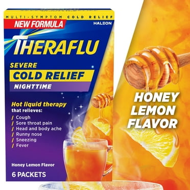 Theraflu Severe Cough Cold and Flu Nighttime Relief Medicine Powder, White Tea and Honey Lemon, 6 Count