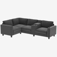 thumbnail image 5 of L-Shaped 4-Seater 105.5''*66.5'' Corduroy Sofa, Large Storage Armrests with Center Console, Usb Charging, Left and Right Seats Can Be Switched (Grey), 5 of 11