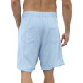 thumbnail image 4 of Men's Soild Color Cotton Linen Casual Shorts, Elastic Waist Classic Summer Beach Shorts for Men, Soft Breathable Relaxed Fit Lounge Shorts with Pockets Light Blue M, 4 of 6