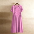 thumbnail image 4 of QUNYINEY Long Women Dresses Embroidered Floral Cotton Linen Short Sleeve A Line Dress with Pockets Summer Loose Fit Crew Neck Casual Dresses, 4 of 8