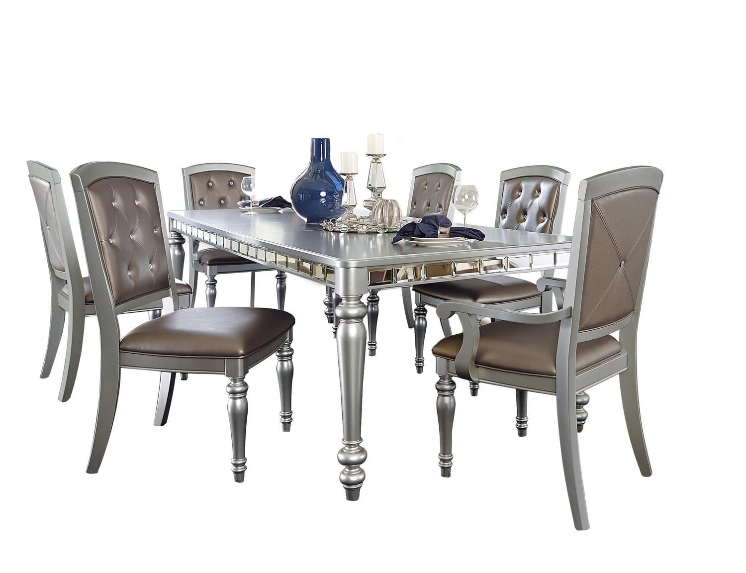 Topline Home Furnishings Sophisticated Silver 7pc Dining Set