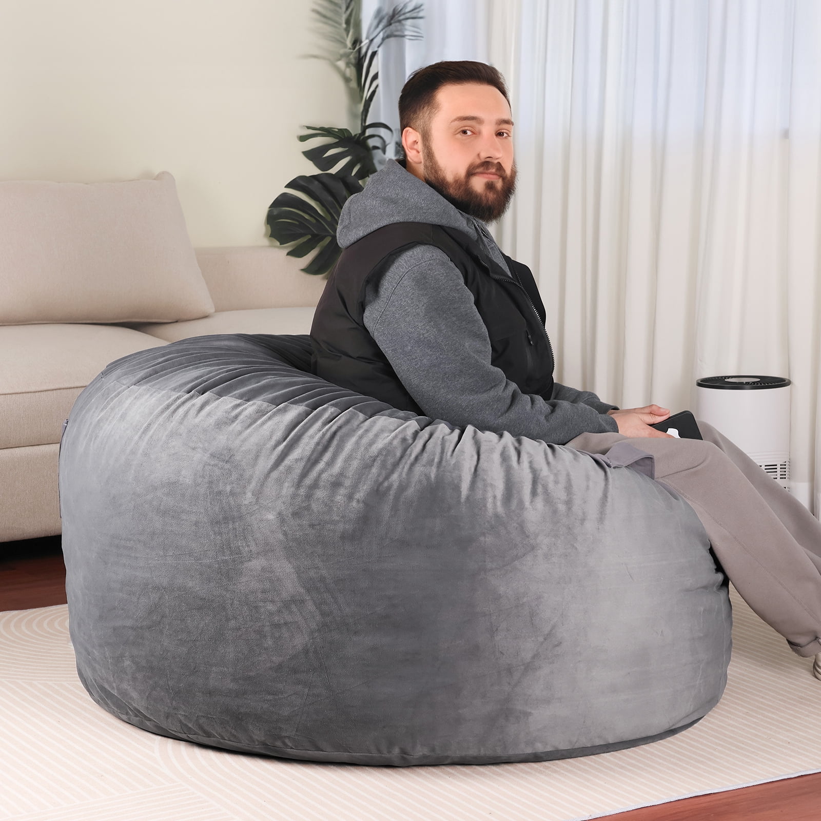 JIOABL 3FT Sofa Bean Bag Chair , Oversized Beanbag for Adults with Soft Removable Cover, Dark Gray