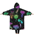 thumbnail image 2 of Oversized Wearable Blanket Hoodie,Purple Mushroom Star Black Pattern Sherpa Blanket Hoodie with Super Pockets,Super Warm Fuzzy Pullover for Women & Men, 2 of 6
