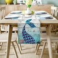 thumbnail image 2 of Table Runner Dresser Scarves 48 Inch Long, Sea-maid Tail Scale on Wood Grain Linen Dining Table Runners Ocean Marine Starfish Seaweed Tabletop Scarf for Wedding Holiday Party Kitchen, 2 of 7