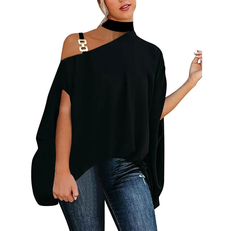 Capreze Elegant Blouse for Womens Solid Color One Shoulder Tops