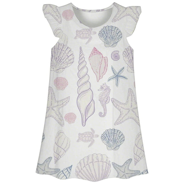 Chemise de Nuit d'Été pour Filles Imprimé Océan Mignon Manches Courtes Décontractée Confortable Robe de Pyjama pour Enfants de 3 à 10 Ans