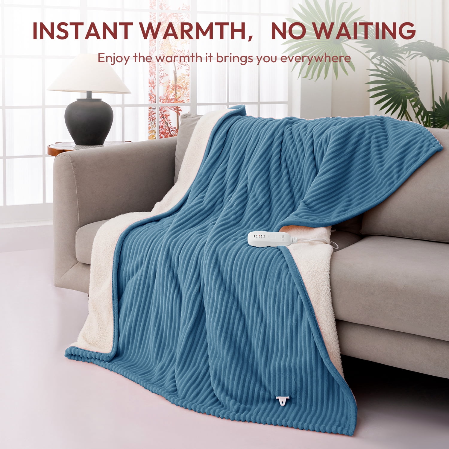 GOTCOZY Heated Blanket Electric Throw - 50"x60" Heating Blanket with 3 Hours Auto-Off and 5 Heat Levels ETL Certified Soft Flannel,Machine Washable  (Blue)